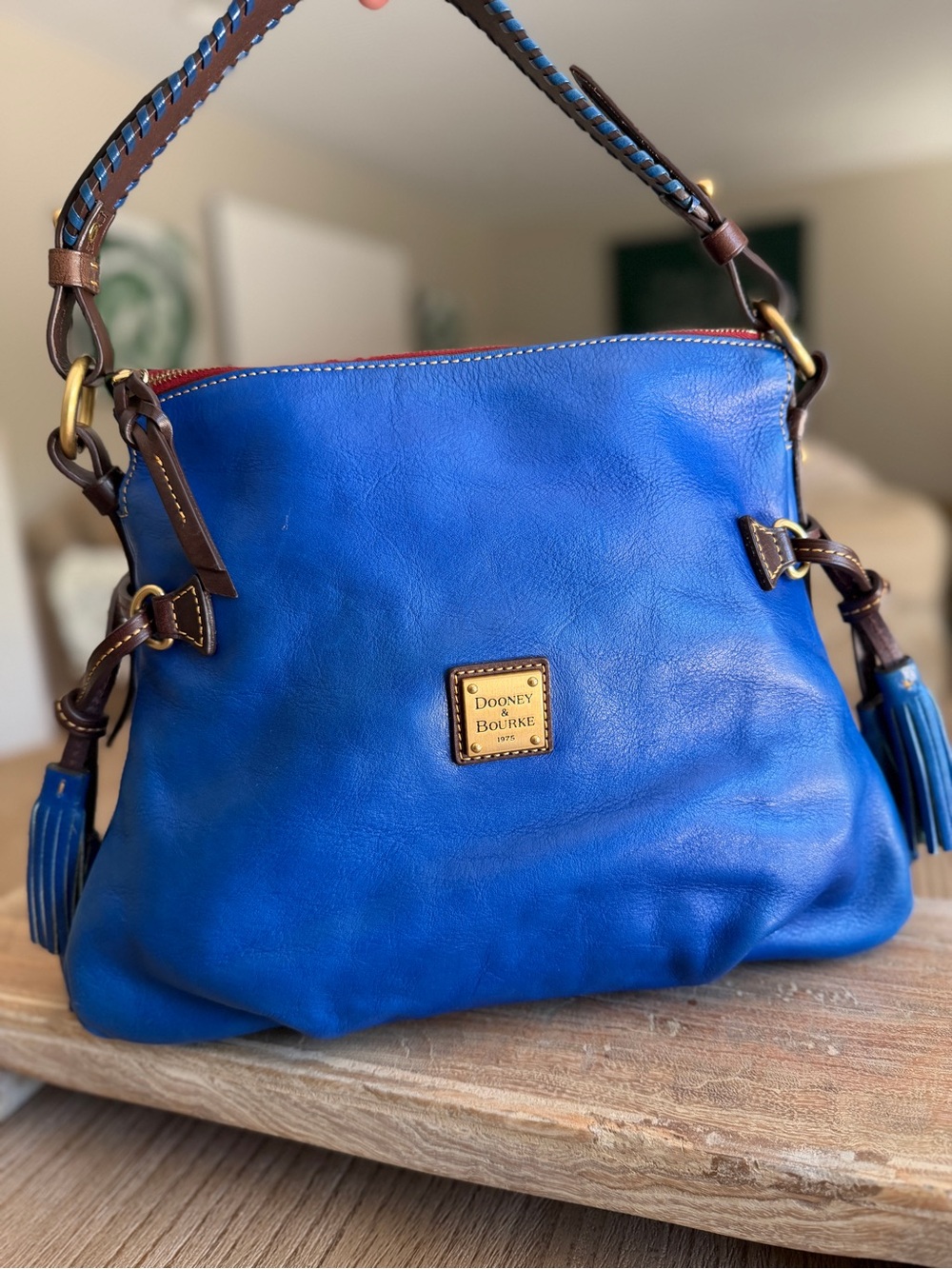 Dooney & Bourke Florentine USA Blue Leather Tassel Hobo Shoulder Bag EUC MINT - Picture 15 of 16